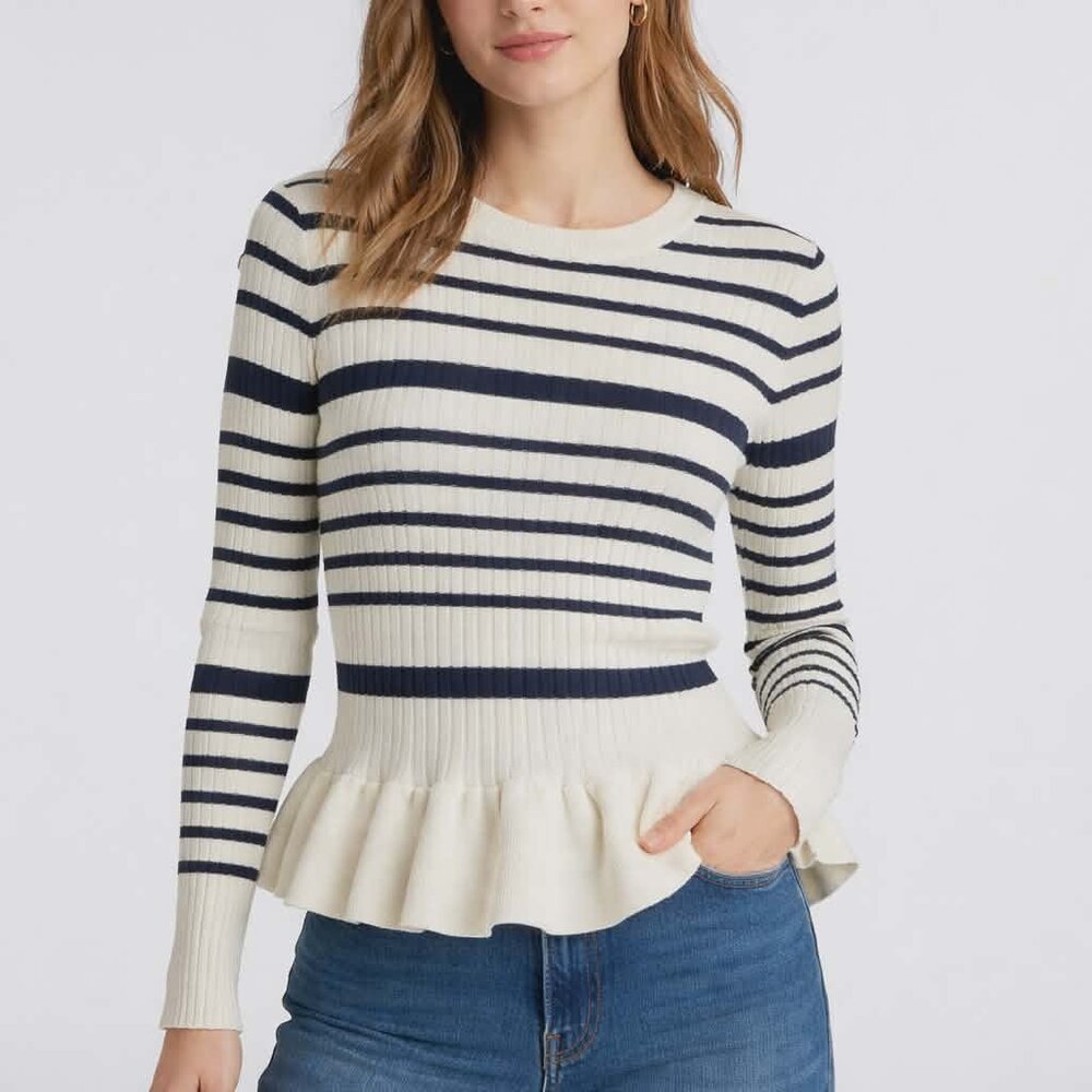 French Connection Striped Peplum Sweater – Size Medium